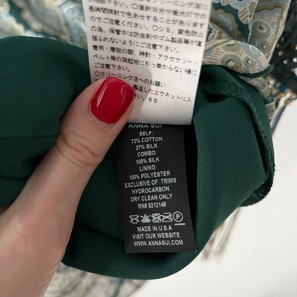 Anna Sui Green White Printed Lace Detail V-Neck Sleeveless Mini Dress 4 Silk - Picture 9 of 10